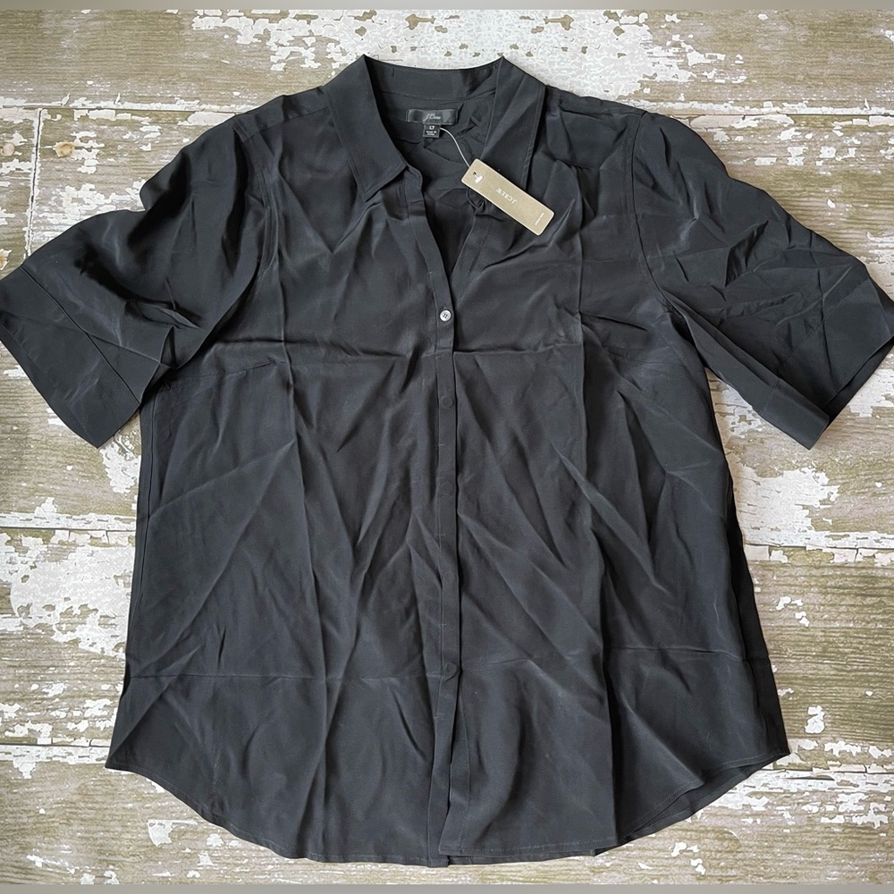 NWT J Crew Black 100% silk top blouse Sz LT large tall